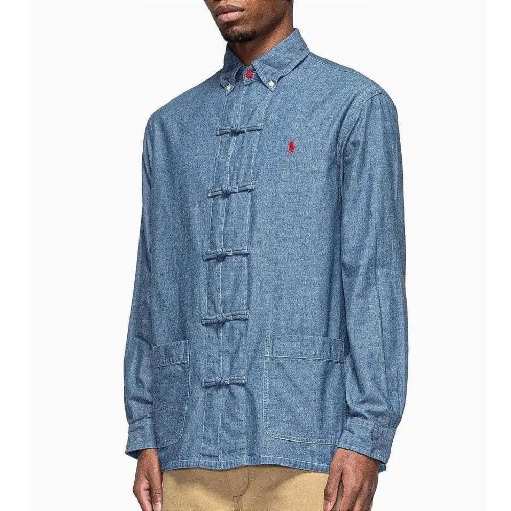 Polo Ralph Lauren CLOT Chambray Chinese Shirt Chore Jacket Men Small Blue Denim